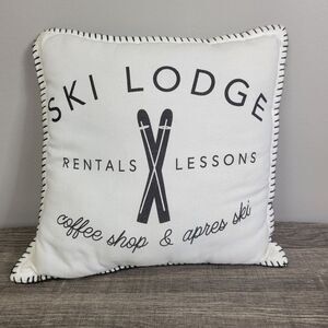 Ski Lodge Winter Coffeshop Black and White Square Throw Pillow‎